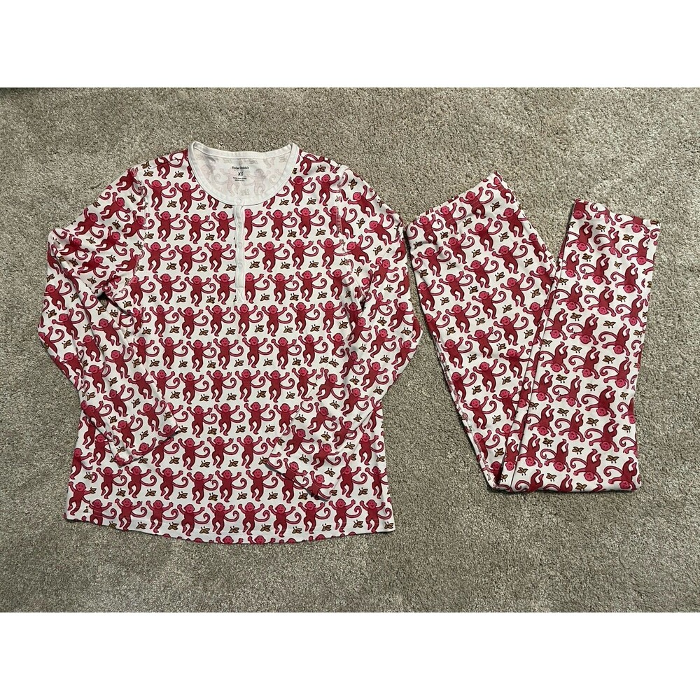 Roller Rabbit Pink Monkey Loungewear Print Pajama Set Cotton Sleepwear XS